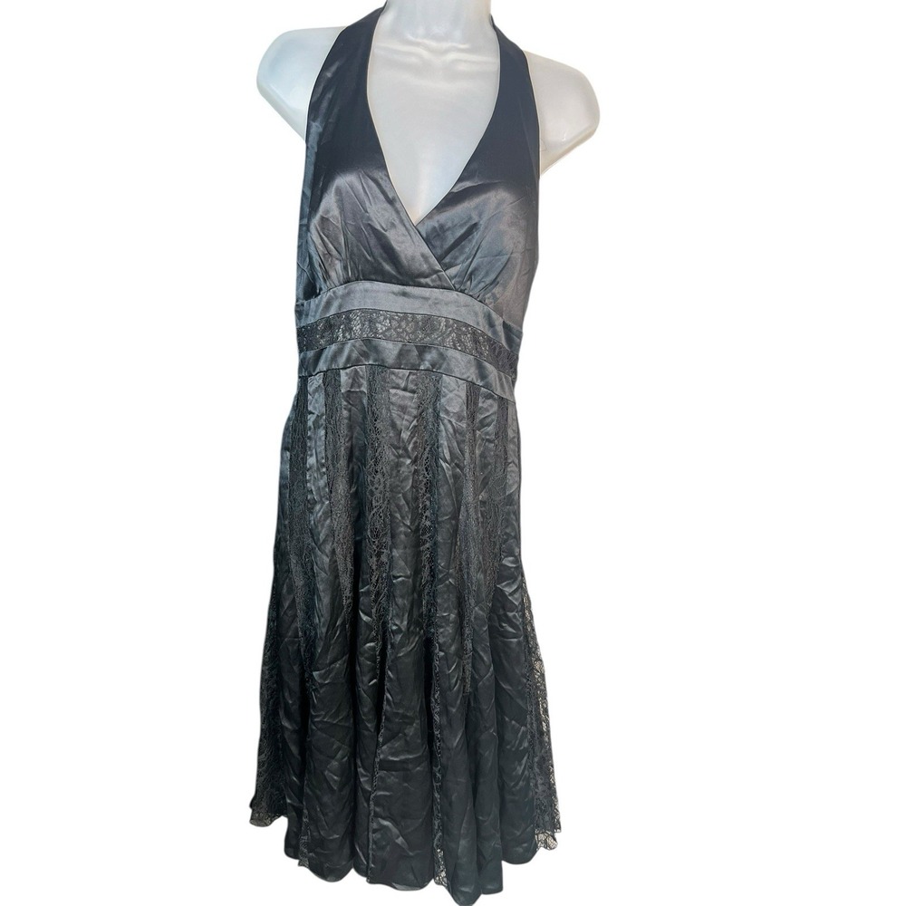 Calvin Klein Y2K Silk Halter Midi Dress 6 Black Lace Carrie Bradshaw Sexy Slip